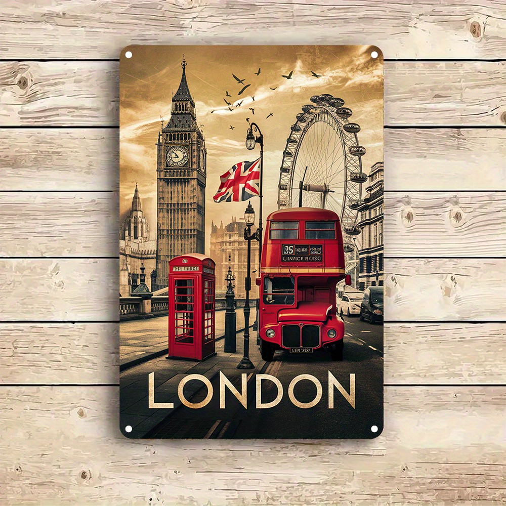 Home Office London - Vintage Londra Alüminyum Duvar Sanatı Tabelası